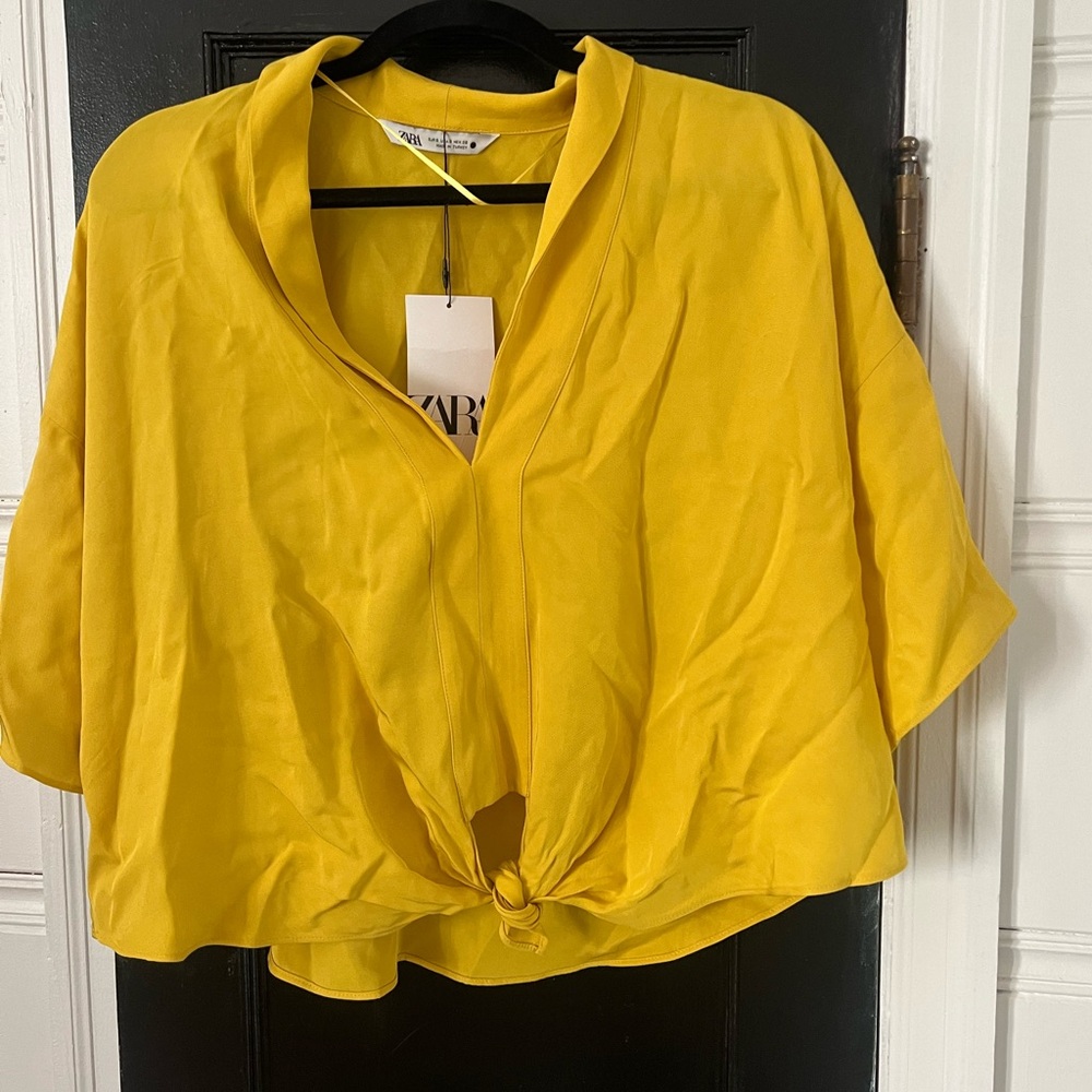 Zara Yellow Short Sleeve Blouse with Knot